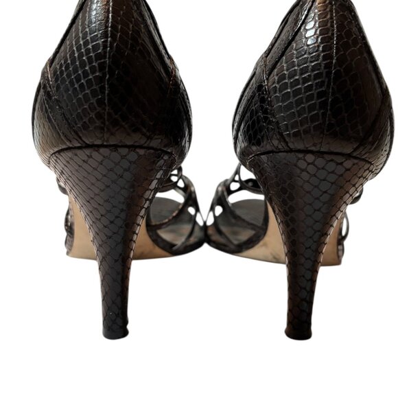 Black Snakeskin-Patterned Strappy Heels By Gianni Bini Womens Peep-Toe Style 9.5 - Picture 6 of 7